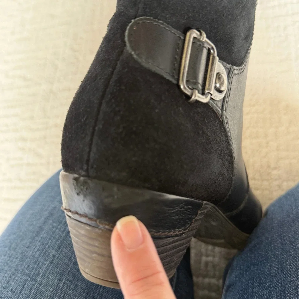 Pikolinos Black Leather Suede Ankle‎ Boots Zip Buckle 40 US 9/9.5 Comfort Moto